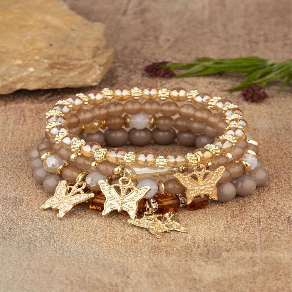 Gold Beaded Stackable Stretch Bracelets For Women… - image 2